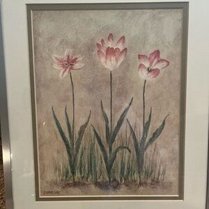 Vintage Floral Art Print with Pink Tulips by Debra Lake 11” x14”